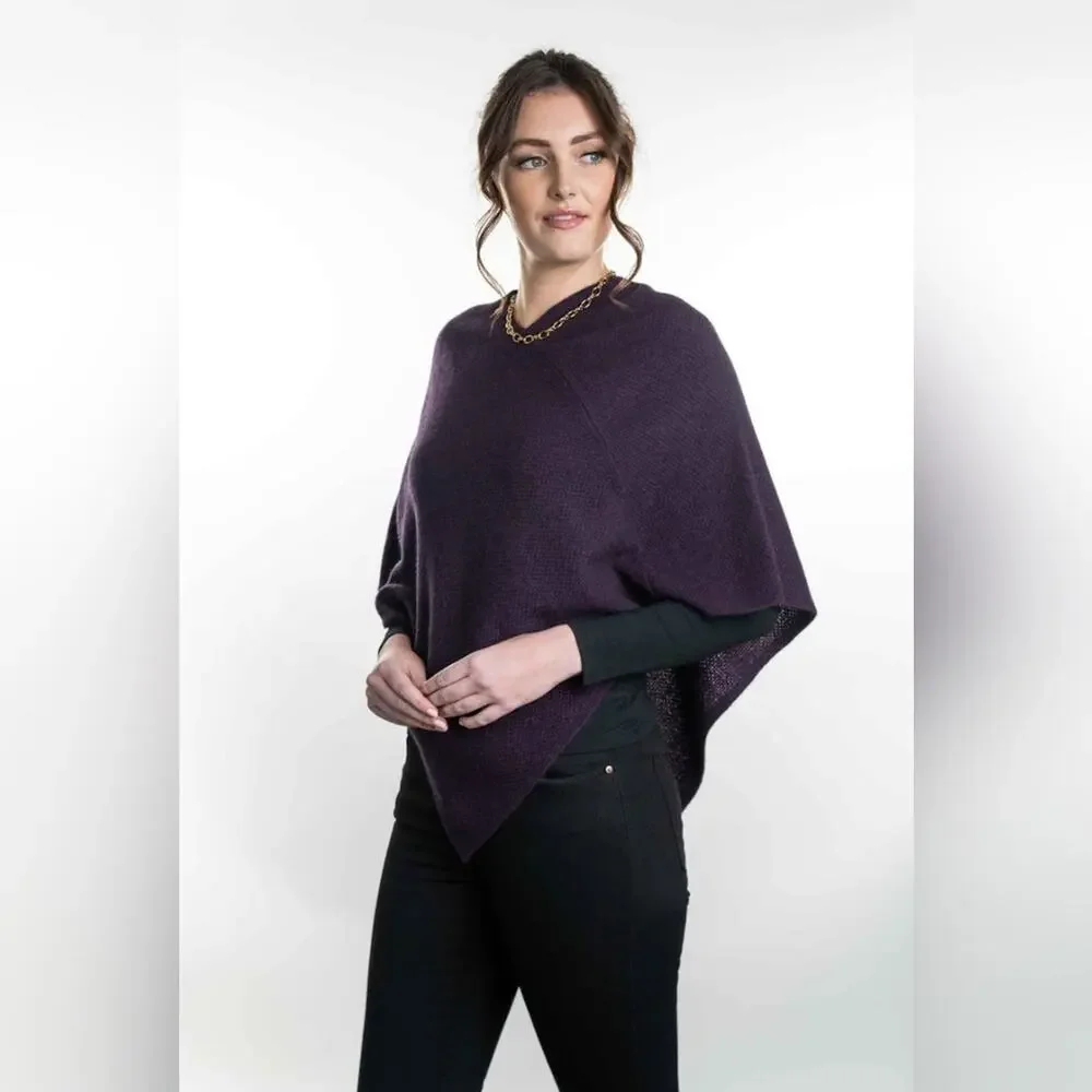 The Cashmere Project 100% Cashmere Pullover Poncho Sweater Aubergine OS